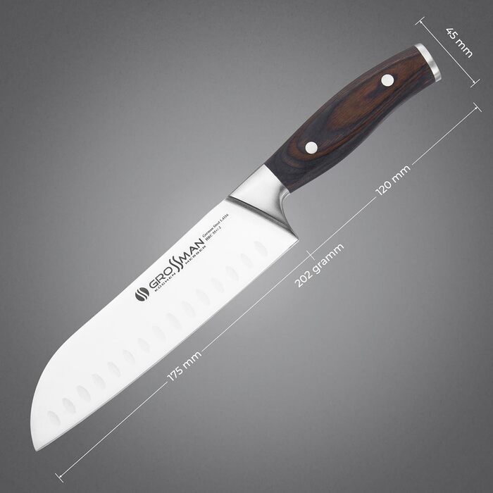 Ніж кухонний Grossman 110EP Santoku 29 см з нержавіючої сталі з ергономічною ручкою