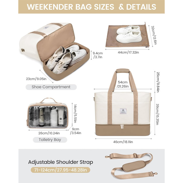 Сумка-валіза LOVEVOOK для жінок, водонепроникна, 42L, зелено-бежева. Ідеальна для подорожей, спортзалу, пологів та Ryanair. Має відділення для взуття та клінічна сумка.