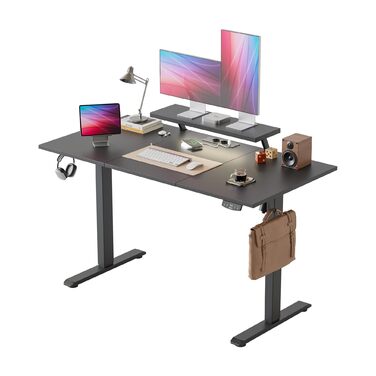 Електричний регульований стіл Agilestic з підсвічуванням, USB-портом та рухомим кріпленням для монітора, 140 x 60 см (Чорний)