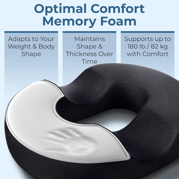 Ортопедичний сидіння-пончик з піни Memory Foam 5 Star United для геморою та кокцигодину, чорний, малий