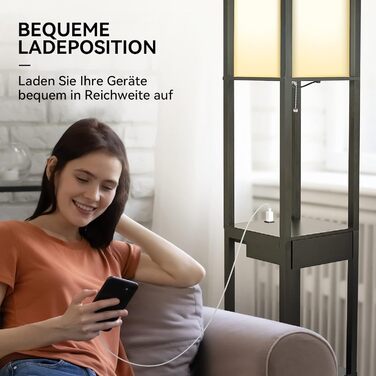 Стельова лампа YU YUSING з полицями, 1.6м, LED, E27, для вітальні, спальні, офісу (білий/чорний з шухлядою)