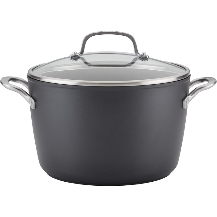 KitchenAid 80128 Hard Anodized Induction Stock Pot with Lid, Nonstick Coating, Aluminum, Matte Black Stock Pot (8 Quart)