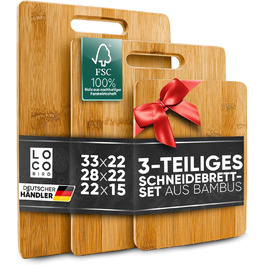 Loco Bird Cutting Board Set of 3 - 33x22cm / 28x22cm / 15x22cm - Wooden Cutting Board for the Kitchen - Knife-Friendly Wooden Cutting Board, Chopping Board, Kitchen Board, Kitchen Cutting Board Wood, Cutting Board