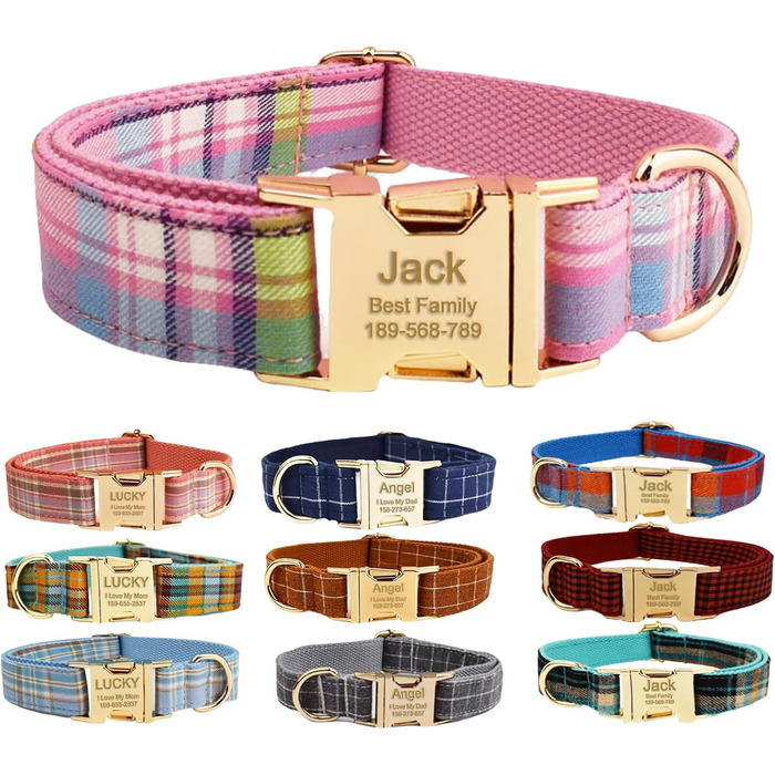 Персоналізоване собаче ошийник з металевою застібкою: з іменем та номером телефону. Регульовані розміри для собак середніх та великих порід.