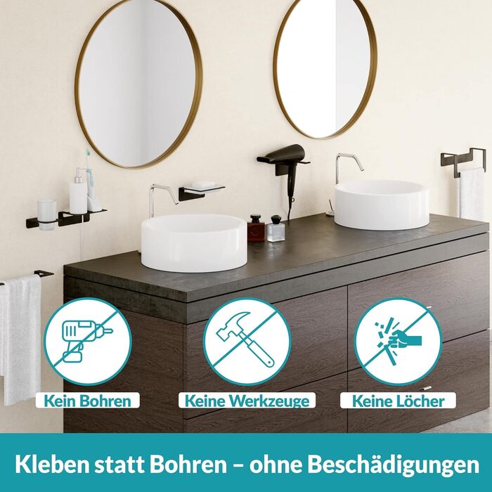 WEISSENSTEIN Badablage without Drilling - Stainless Steel Shelf for the Bathroom - 14 x 9.5 x 5 cm (14 cm, Black)