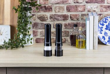 Електричні млини для солі та перцю Russell Hobbs 28010-56, керамічний механізм, чорні, набір 2 шт, для спецій і трав, регульований помел, LED підсвітка