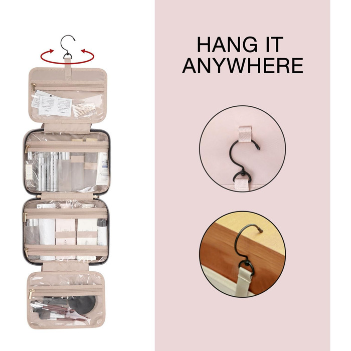 Сумка для косметики BAGSMART, дорожня косметичка з прозорим відділенням, чорна (M)