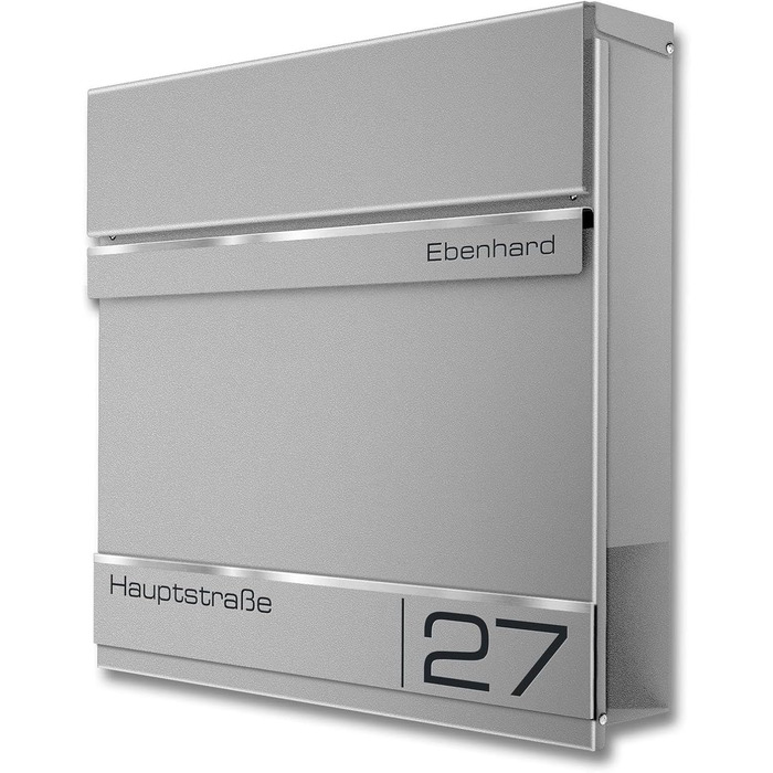 Поштова скринька Metzler Anthrazit RAL 7016 з газетницею та номером будинку, гравіювання імені лазером - сучасний вуличний поштовий ящик з табличкою, водонепроникний та стійкий до іржі | Модель Hermann (Ral9007 Graualuminium)