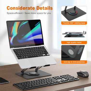 Підставка для ноутбука GRIFEMA GB1050, регульована по висоті, 360° обертання, ергономічна та з вентиляцією, сумісна з MacBook, Dell та ноутбуками 11-17 дюймів, чорна