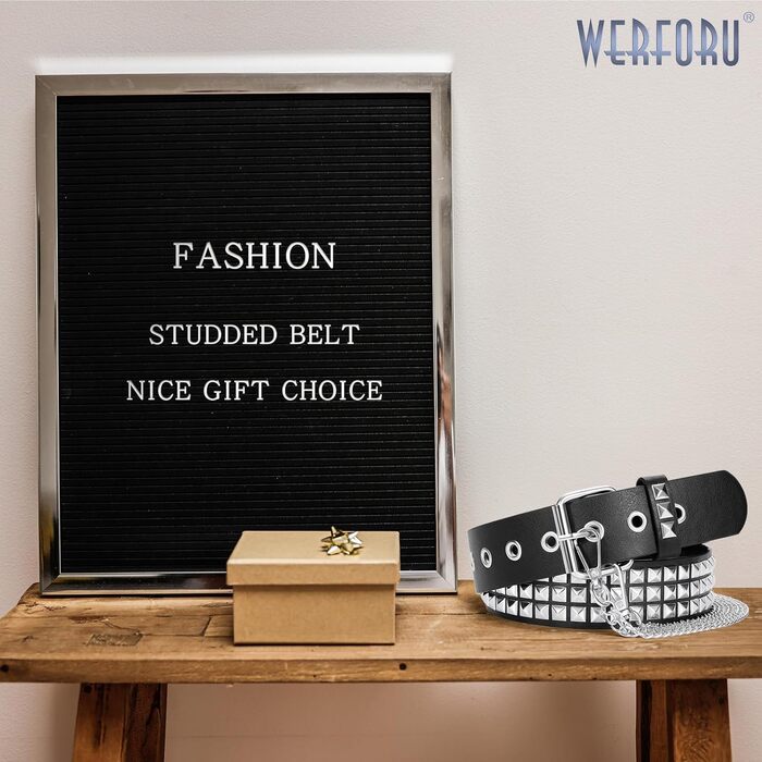 Чоловічий/Жіночий шкіряний ремінь WERFORU з пряжками у стилі панк-рок, металеві пряжки, для джинсів та штанів, розмір 90-100 см (C-чорний+ланцюжок, для розміру талії 68-80 см)