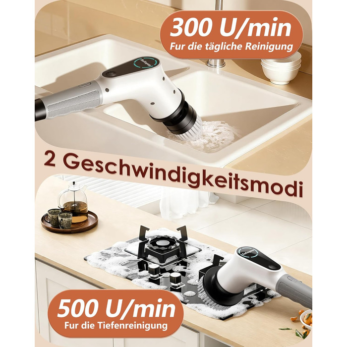 Електрична щітка для прибирання 8-в-1 з набором насадок, для ванної, кухні, авто, підлоги (червона)