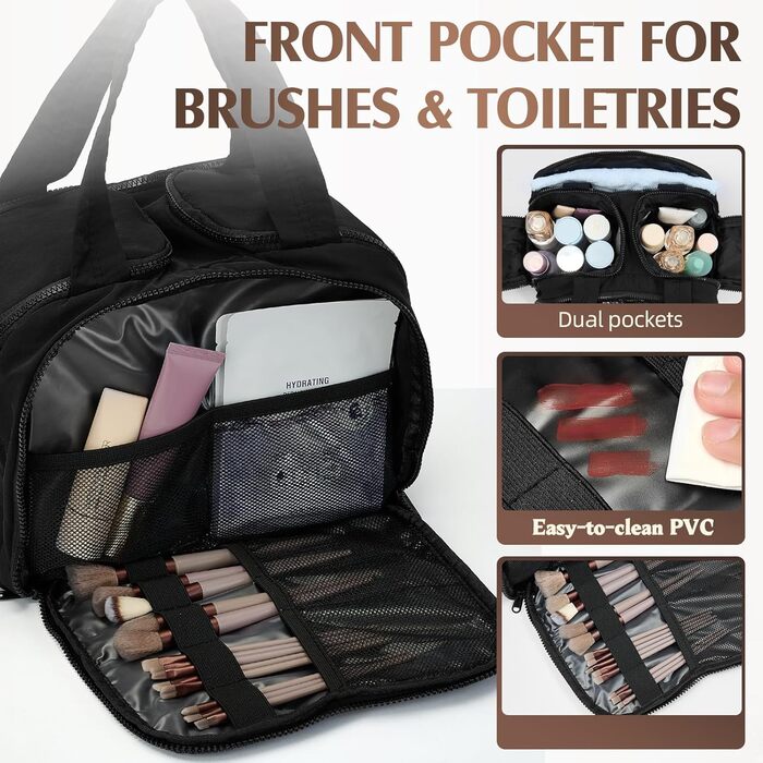 Чоловіча та жіноча косметичка для подорожей Axcone, велика, широка, органайзер для косметики та аксесуарів, ручна поклажа, чорна (T7151)