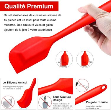 Набір кухонних аксесуарів Joyfair: 15 предметів з силікону, стійкий до нагріву, антипригарний, для посуду, з підставкою, миється в посудомийній машині (червоний)