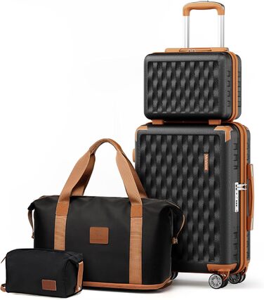 Набір валіз Melalenia 7 предметів: жорсткий корпус, легкі, з 4 колесами та TSA-замком. Включає косметичку, сумку для подорожей та кулькову косметичку (Чорний, 53см, ручна поклажа, 4 предмету)