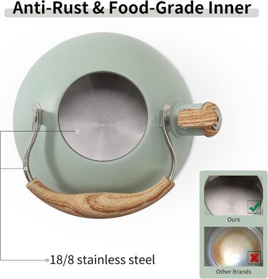 Чайник для плити LONFFERY 2.5л зі свистком, з нержавіючої сталі, з дерев'ястим декором, кришка-засувка, кремовий/білий (Турквіс)