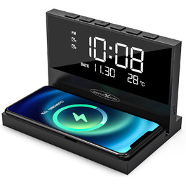Бездротовий зарядний пристрій Reflexion ACW2188: зарядка смартфона, будильник, нічник, USB-порт, великий дисплей