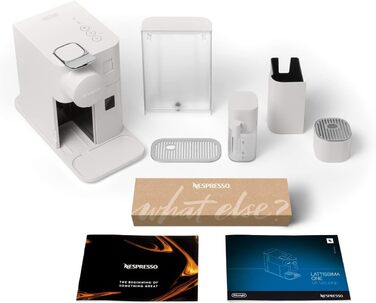 Кавова машина капсульна Nespresso De'Longhi Lattissima One EN510.W з автоматичною системою приготування молока, 3 кнопками вибору напоїв, резервуаром для води 1 л, тиском помпи 19 бар, швидким нагріванням за 25 секунд, автоматичним вимкненням, біла Porcel