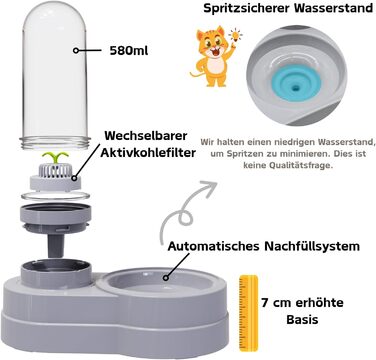 Автоматичний поїльник для котів та собак, 580 мл, фонтанчик для тварин з фільтром (сірий)