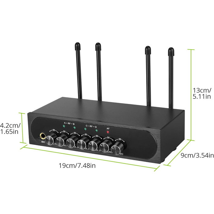 LiNKFOR UHF мікрофонний комплект з 4-ма ручними мікрофонами, 50 каналів, Bluetooth, AUX - для DJ, співу, церкви, весіль