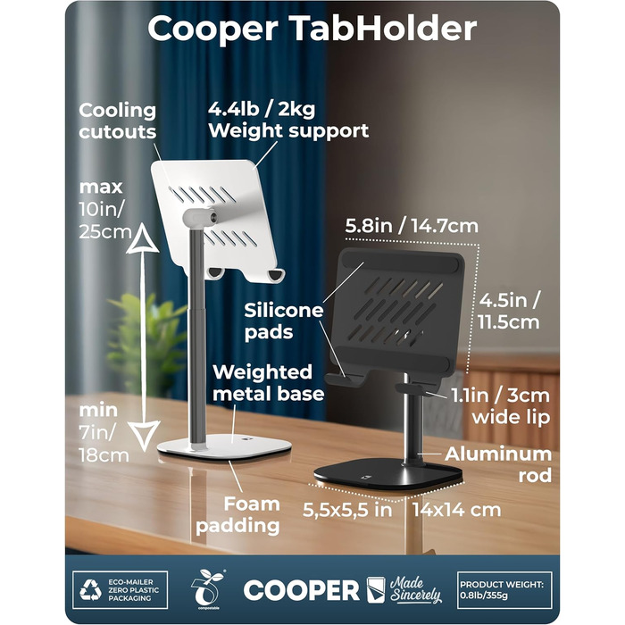 Тримач-підставка для планшета COOPER Tablet Holder Stand, чорний (Frost White)