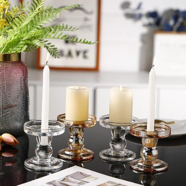 Glass Candle Holders for Pillar Candles/Taper Candles, Decorative Candle Stands, Set of 3, for Formal Events, Wedding, Church, Holiday Decorations, Table Decorations