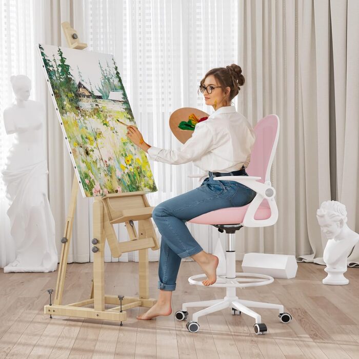 Ергономічне крісло Rattantree для офісу та дому: дихаюча спинка, регульована висота, підніжки, ротаційне крісло (Рожеве)