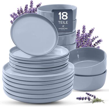 Набір посуду Feinsteinzeug на 6 осіб, 18 частин: міцний та стійкий до подряпин, бежевий глянцевий | Тарілки, тарілки для десерту та миски для 6 осіб - Magnetiks (Лавандова Мгла | 18 частин)