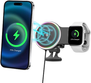 Автомобільний зарядний пристрій MagSafe 15W 2-в-1: зарядка та тримач для iPhone 16/15/14/13/12 Pro Max