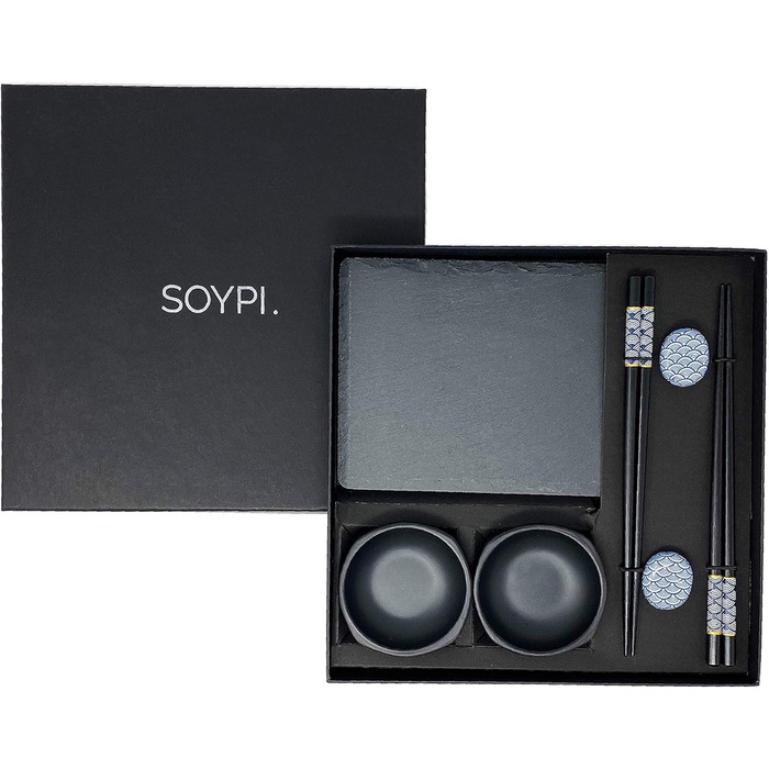 Набір для суші на 2 особи - чорний, 10 предметів: палички, шліфувальні дошки, підставки, миски. У подарунковій коробці.