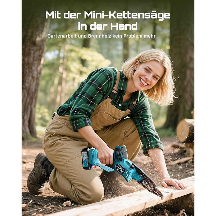 SEESII Безщіткова міні-пилка 6 дюймів, ручна акумуляторна пилка з 2 * 4000 mAh акумуляторами, одноручна акумуляторна пилка з автоматичним змащенням, сумісна з акумулятором Makita 18V, електрична пилка для дерева, гілок 6 дюймів безщіткова (6+8 дюймів безщ
