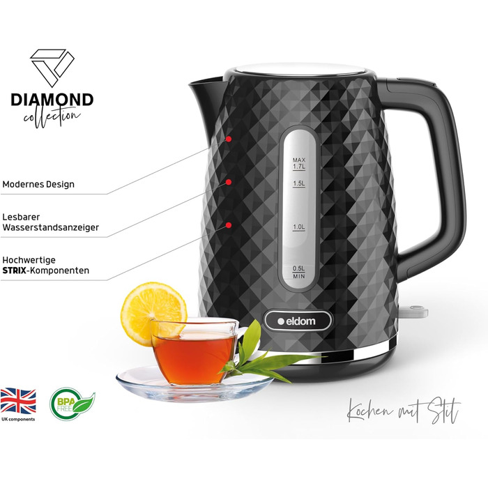 Електричний чайник Eldom C265B 1.7л, 2000W, ретро дизайн, білий | Чайник для води з індикатором рівня води