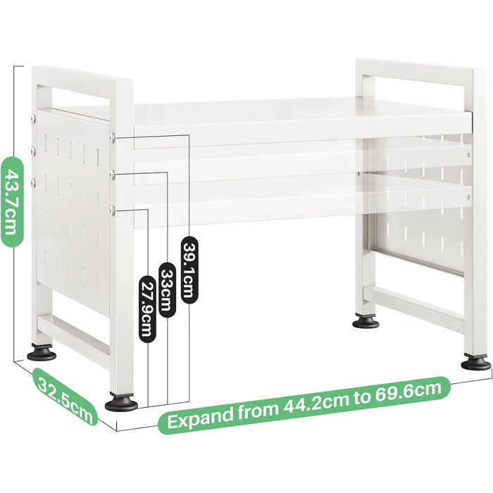 Поличка для мікрохвильової печі SAYZH, 2-рівнева розширювана, з 10 гачками, для кухні, чорна (біла)
