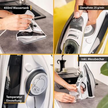 Парове прасування TZS First Austria I 3100W з керамічною підошвою, самоочищенням, вертикальним прасуванням, захистом від накипу, сухим прасуванням, резервуар 0,45л, 1,4 кг, сірий/білий