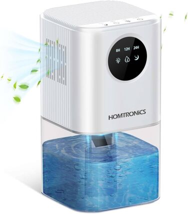 Електричний осушувач повітря Homtronics 1700 мл, компактний, портативний, тихий, з підсвіткою 7 кольорів, автовимкнення, для ванної, спальні, шафи, офісу (білий)