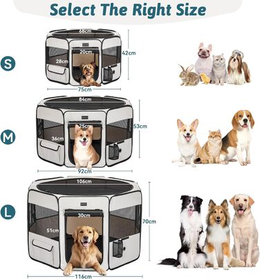 PETSFIT Розкладний вольєр для цуценят та дрібних тварин: собак, котів. Розкладний вольєр для собак з водонепроникним дном, система Pop-up, безпечний дизайн, сірий/зелений, 92 x 64 x 53 см (S, сірий)