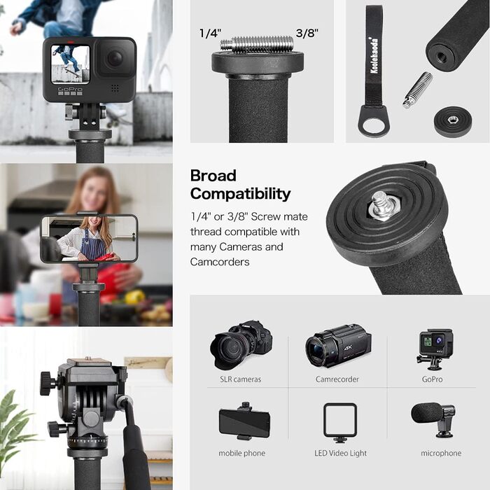 Штатив Koolehaoda з алюмінію з підтримкою та K-09 кульовою головкою для DSLR-камери. Максимальна висота: 175 см. K-288+Kugelkopf