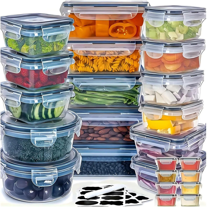 Контейнери для зберігання їжі 48er з кришкою, набір контейнерів для Meal Prep, 24 контейнери + 24 кришки, герметичні та стійкі до протікання, BPA-free, придатні для миття в посудомийній машині, заморожування та використання в мікрохвильовій печі, BXH-24