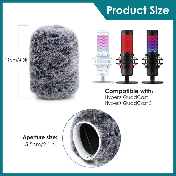 Тримач для мікрофона YOUSHARES з кріпленням для HyperX QuadCast, металевий, з насадкою для кріплення до столу та вітрозахистом, для стін та столів (2 хутряні насадки)