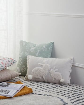 Декоративна подушка EGLO LIVING Chevery з великоднім зайцем, кремово-біла, 50x50 см, поліестер, для весняного та великоднього декору дивану