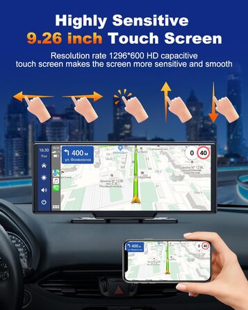 Бездротовий CarPlay/Android Auto дисплей Volam 9,26