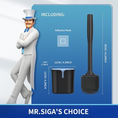 Настінна щітка для туалету Mr.SIGA з тримачем, без свердління, чорна