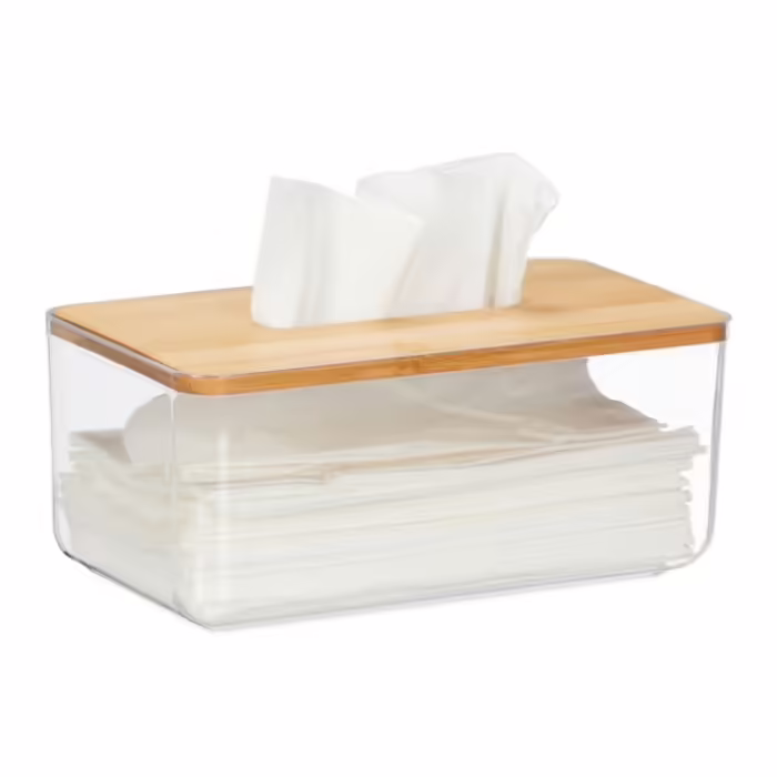 Relaxdays Clear Fabric Box with Bamboo Lid