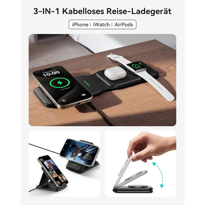 Станція зарядки MagSafe INIU 15W 3-в-1: для iPhone, Apple Watch, AirPods (з адаптером 20W та USB-C кабелем)