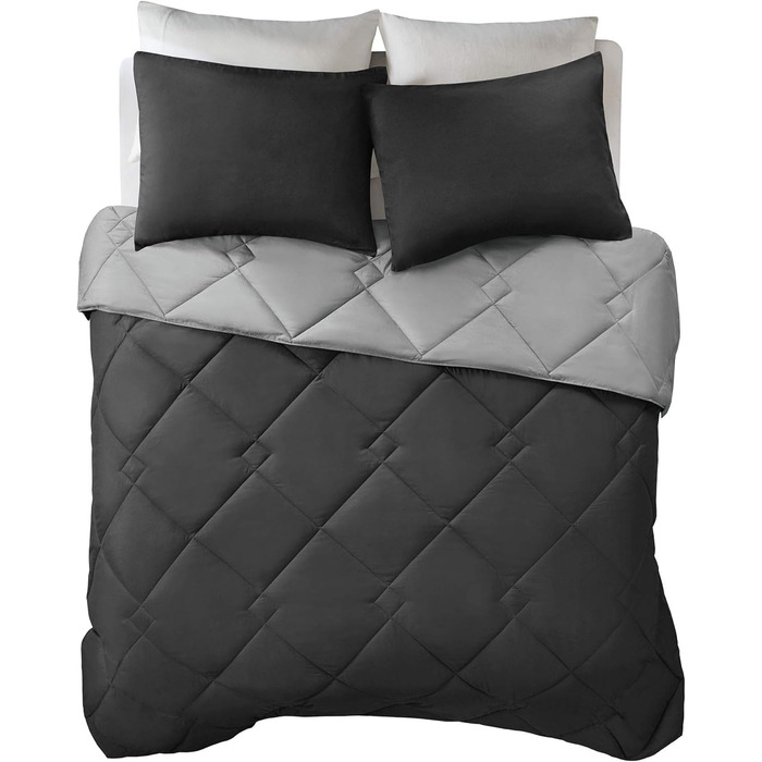Комплект постільної білизни Comfort Spaces Vixie з декор. стеганим малюнком, чорно-сірий, Twin/Twin XL