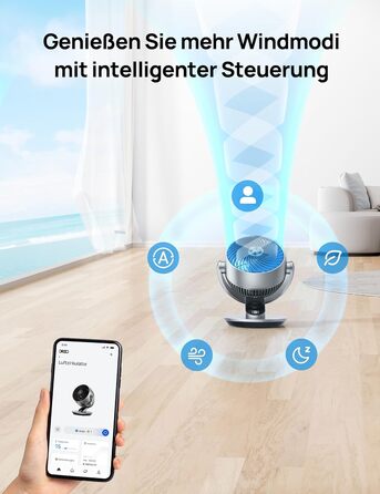 Вентилятор настільний Dreo Lynx S (срібний) – тихий, розумний, з пультом, 21 м, 4 швидкості, 5 режимів, таймер 12 год