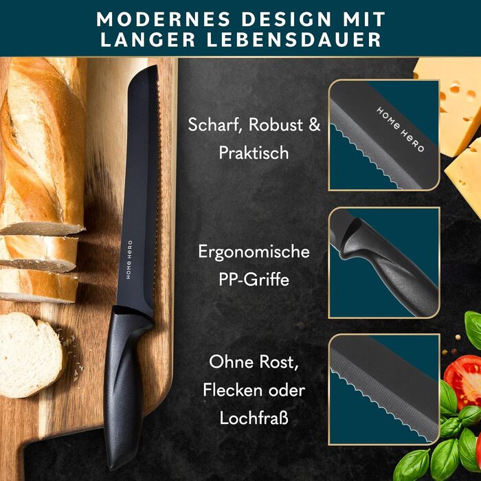 Home Hero Stainless Steel Kitchen Knife Set - 7 Piece Professional Chef Knife Set