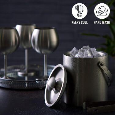 Двошаровий нержавіючий льодяний відерце Oak & Steel 2 л з кришкою та щипцями, набір 2 шт, елегантний та міцний контейнер для льоду