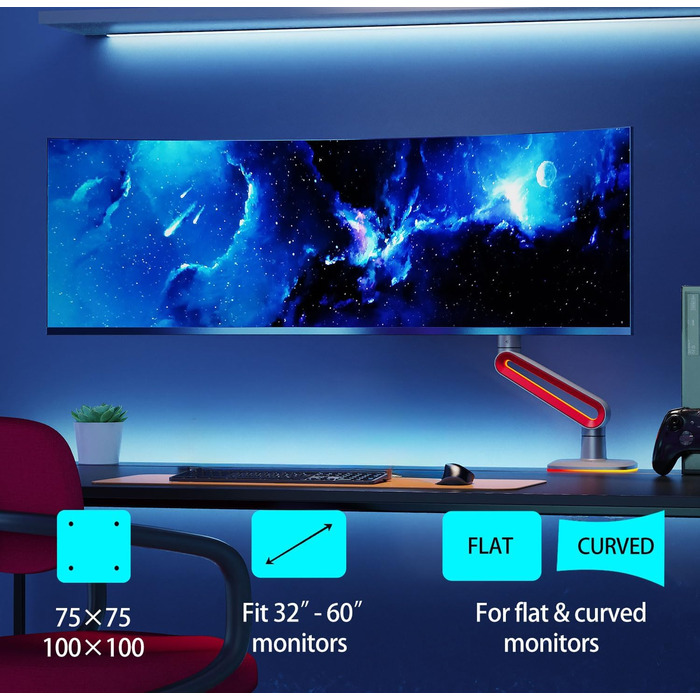 Кріплення для монітора 32-60 дюймів Ultrawide, до 20 кг, VESA 75/100 мм (Червоний)