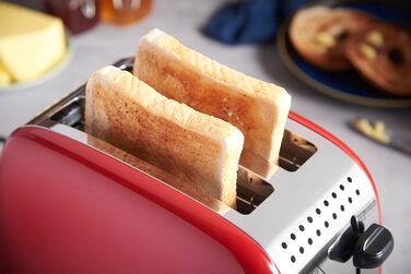 Russell Hobbs Toaster [for 2 slices] Colours Plus Stainless Steel Red (extra wide slots, includes bagel attachment, 6 browning levels + defrost function, Lift & Look function, 1600W) 26554-56 Toaster Compact NEW