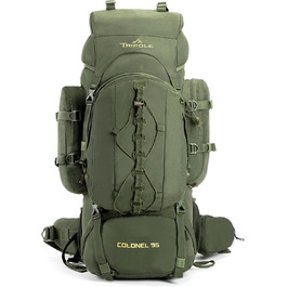 Tripole Rucksack from the Colonel Series with Internal Frame - Featuring Detachable Daypack and Rain Cover (95 Liters, Green (Army Green))